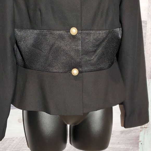 Debra Michaels Sz 10 Vintage Black Satin Trim Button Formal Suit Blouse Y2K. 623 - Picture 4 of 6